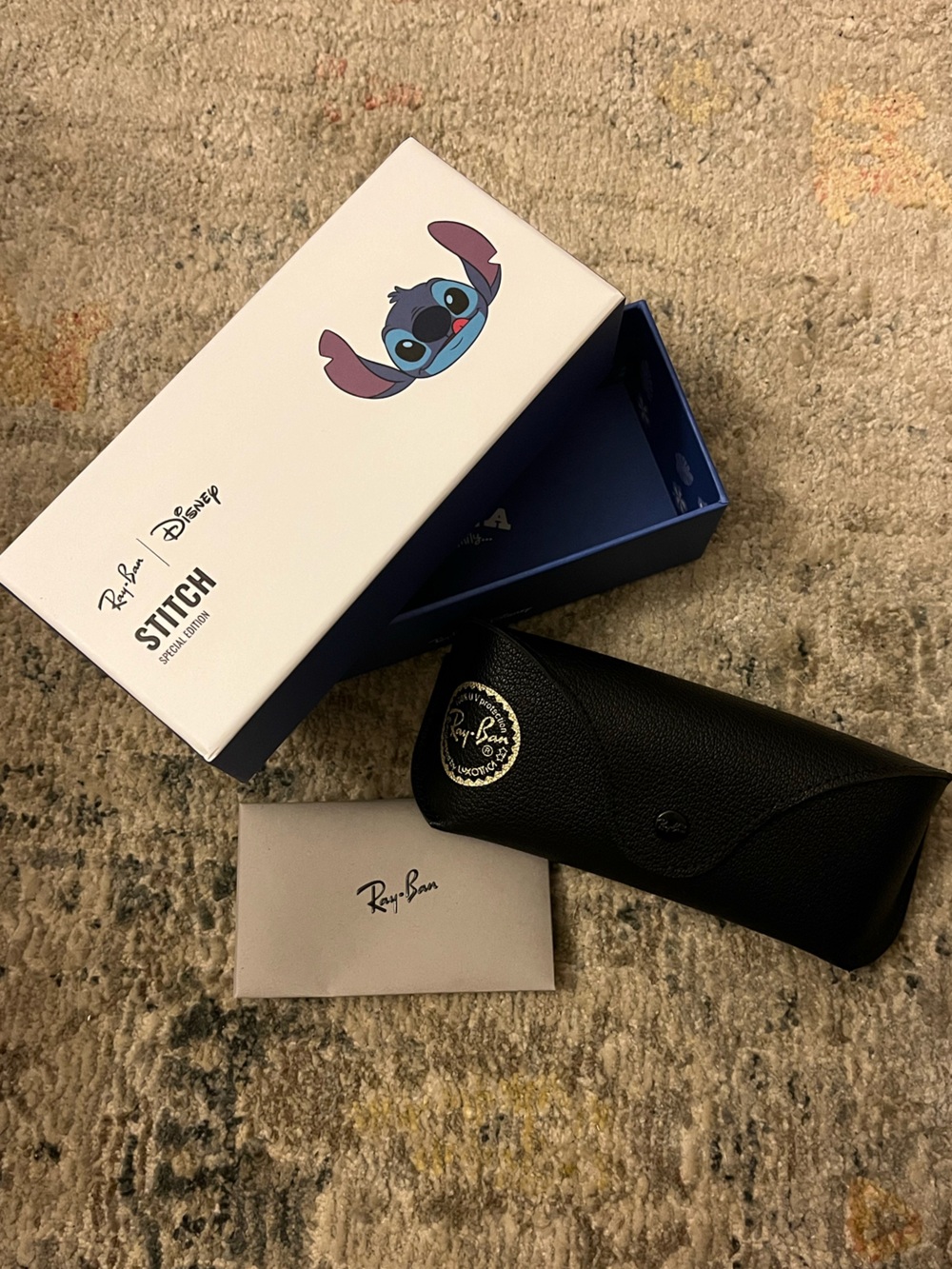 Ray-Ban Black Sunglasses Case with Blue Disney Stitch Box